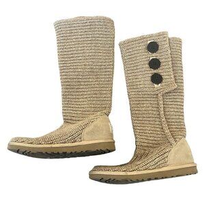 Ugg Boots Womens Size 6 Cardy Tan Brown Tall Button Winter Warm Excellent Used